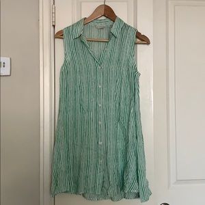 Green and white striped dress
